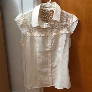 White Sleeveless Blouse Cut Out Flowers Top Size S